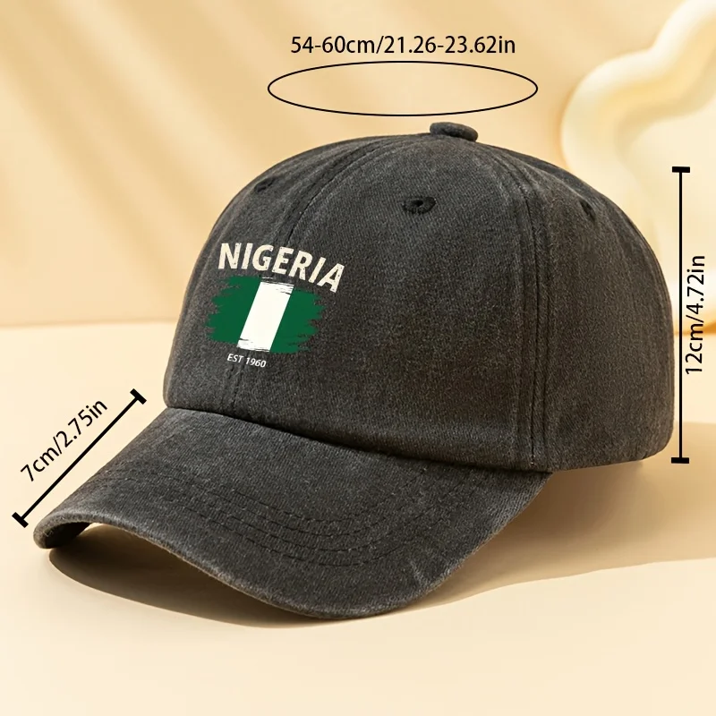 A Unisex, Stylish, and Versatile NIGERIA EST 1960 Letter-print Baseball Cap. This Classic Vintage-washed Outdoor Lightweight Cur