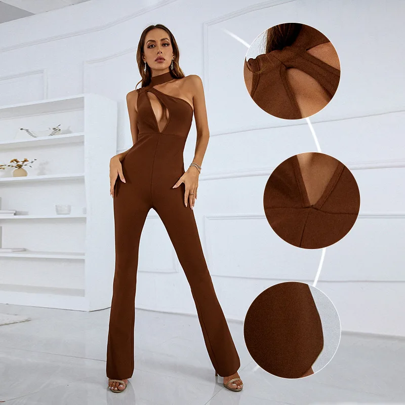 

Rocwickline New Summer and Autumn Women's Ball Jumpsuits Sexy & Club Celebrities Hollow Out Bandage Elegant Sheath Jumpsuits