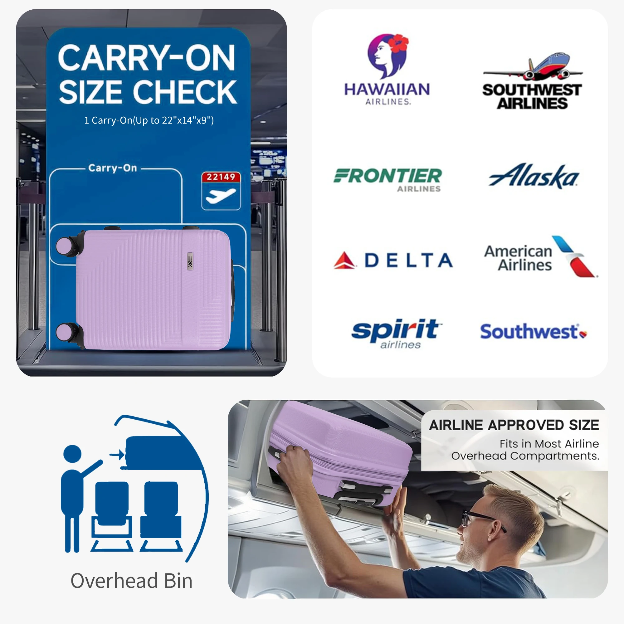 Легкий 20-дюймовый чемодан для ручной клади с твердым корпусом и 360° ° Чемодан на колесах Spinner Wheels, чемодан на колесиках для женщин