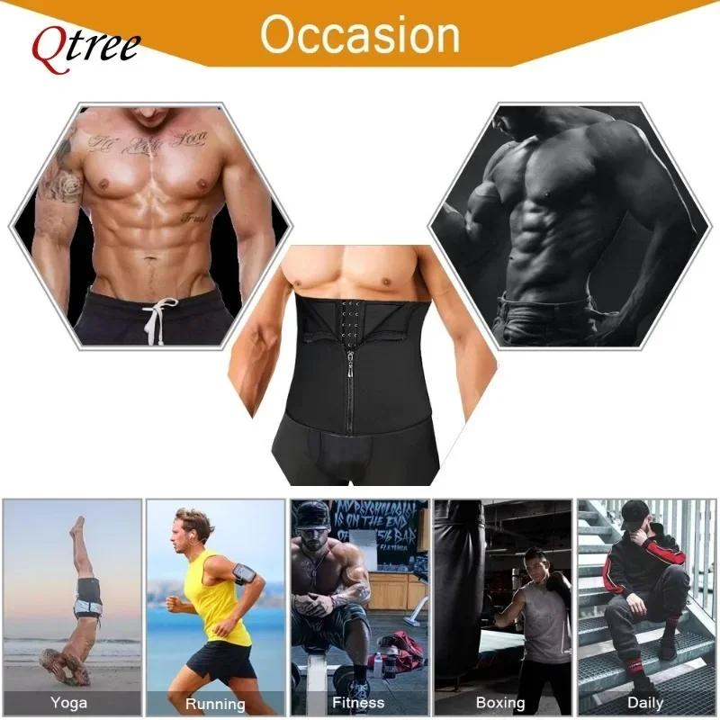 Qtree Men Waist Trainer Corset Tummy Control Fitness Shapewear Workout Trimmer Girdle Slimming Body Shaper Hot Neoprene Belt