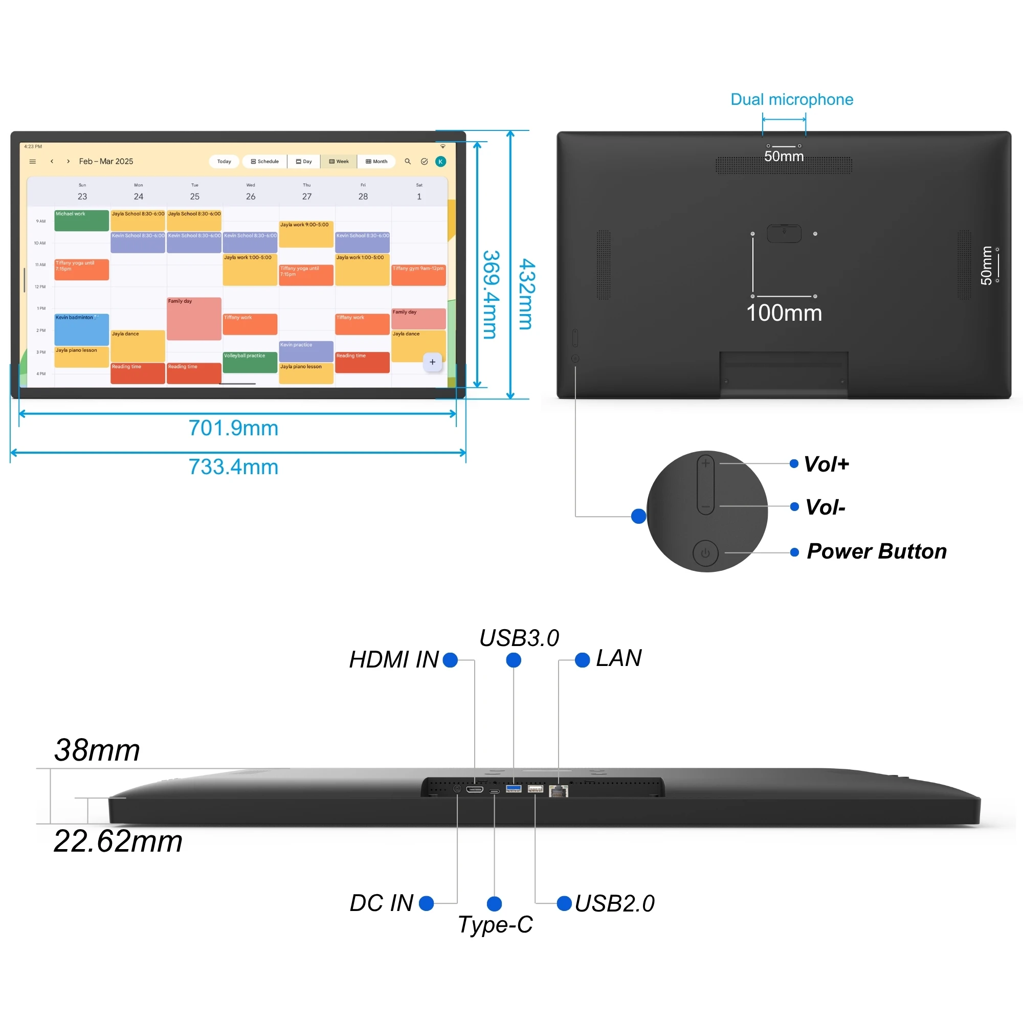 

Wall Mount 32Inch Digital Calendar & Chore Chart Smart Touch Screen Interactive Display With Reminder/Clock for Family Schedules