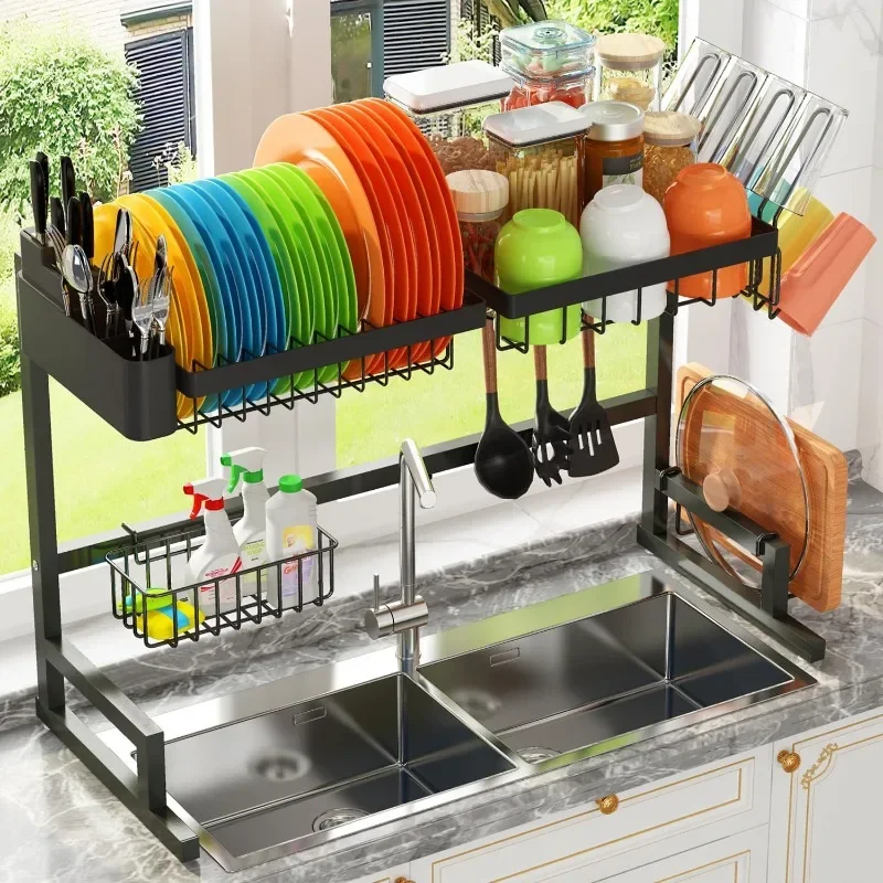 

Over The Sink Dish Drying Rack (Expandable Height and Length) Snap-On DesignLarge Dish Rack Stainless Steel