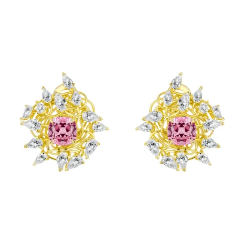

BELLUX 925 Sterling Silver Gold Plated Earrings with Synthetic Zircon Gemstones Elegant Flower Design Stud Earrings for Women