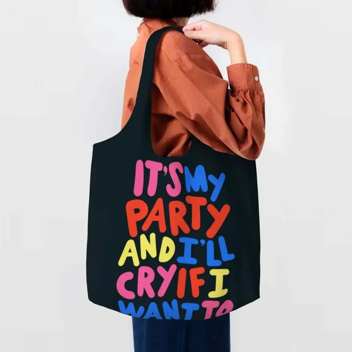 Cute Print It's My Party Shopping Tote Bags Portable Canvas Shoulder Shopper Street Mmural Art Eldridge Bags Handbags