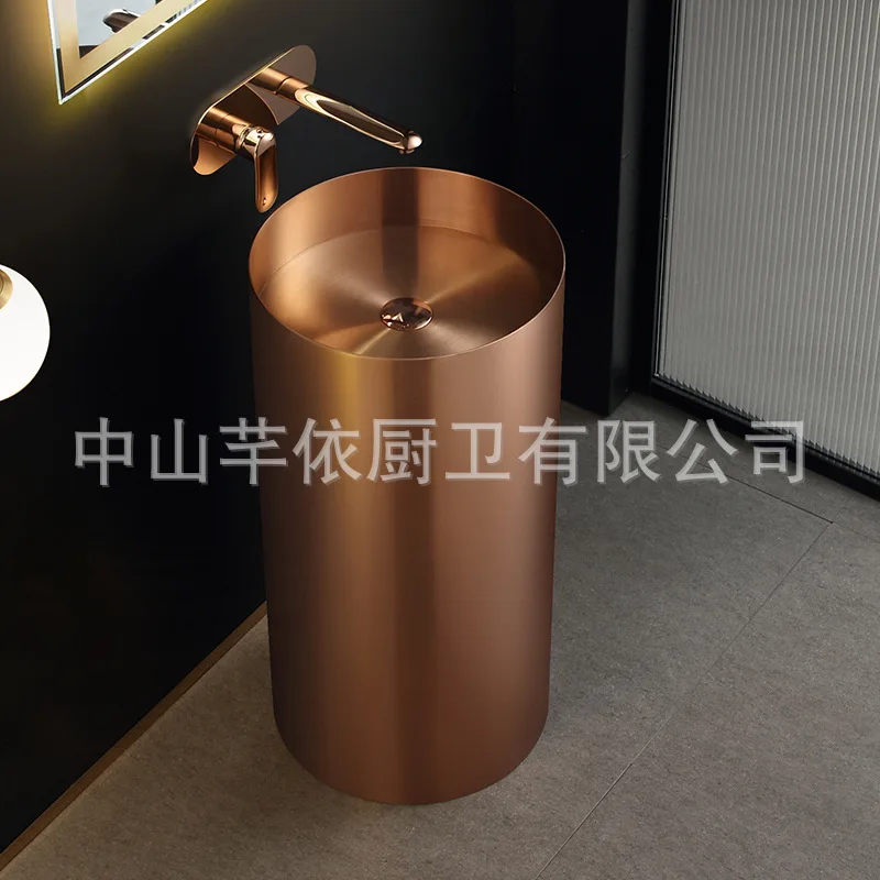 Light luxury gold wash basin 304 stainless steel round column basin Hotel villa bar integrated washbasin customization