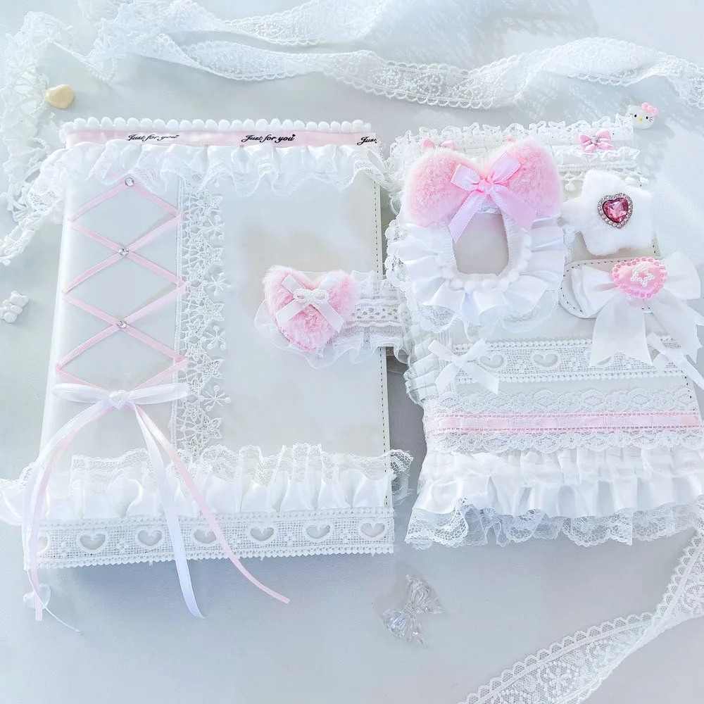 A5 PU Leather Photo Album INS  Book 6 Ring  Binder Poka Decor Holder Trading Card  Kpop Collect A6 Handmade Lace Ribbon Holders