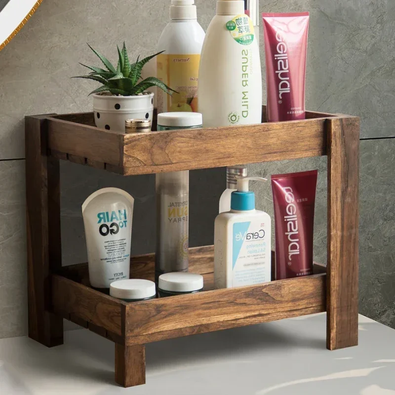 

Eco-Friendly Bathroom Shelf Double-Layered Natural Teak with Water-Draining Design for Toiletries Sustainable Storage Solution