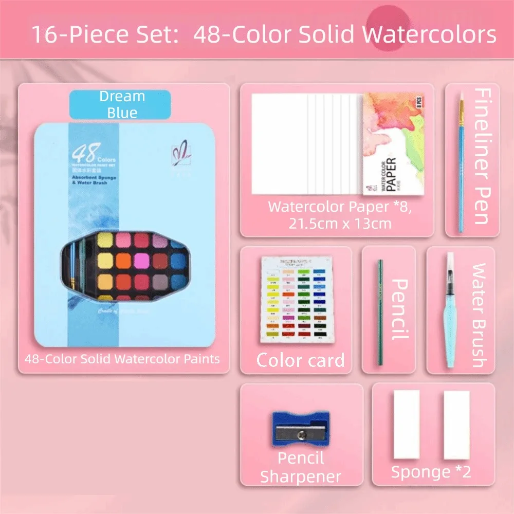 

15/16Pcs 24/36/48/60/72 Colors Watercolor Paint Set Vivid Colors Solid Pigment Professional Watercolors Set with Paint Brush