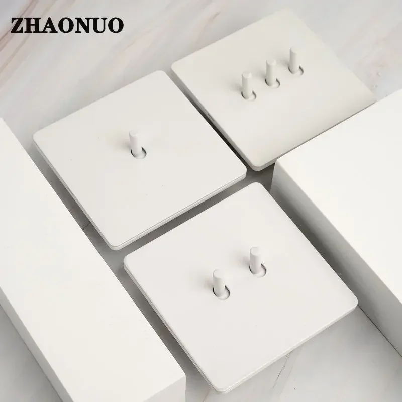 Vintage Brass Lever Wall Light Toggle Switch White Matte Stainless Steel Panel 1-4 Gang 2 Way Switch EU Socket for Home