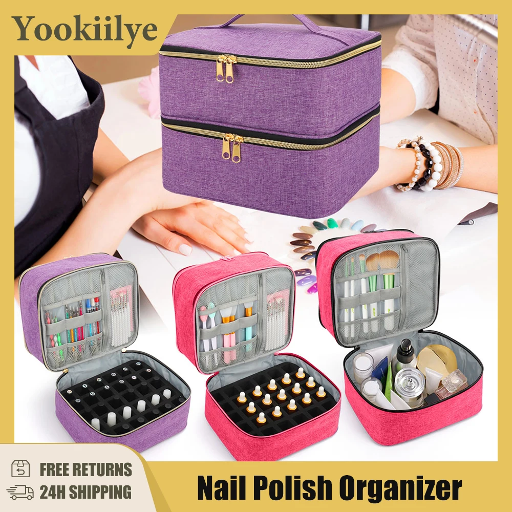 Nail Polish Storage Bag Essential Oil Bag Portable Cosmetic Nail Care Kit Nail Care Tool Storage Box Double Layer 30 Compartment