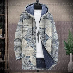 Men's Retro Totem Print Plush Thick Long-Sleeved Coat Fleece Hooded Overcoat Unisex Thick Warm Jacket-10 style