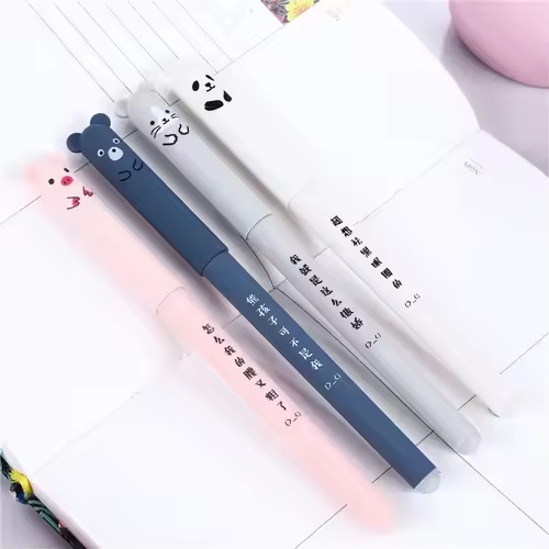 4 Pcs/Set Kawaii Pig Bear Cat Mouse Erasable Gel Pen School Office Supplies Stationery Gift 0.35mm Blue Black Ink - Image 2