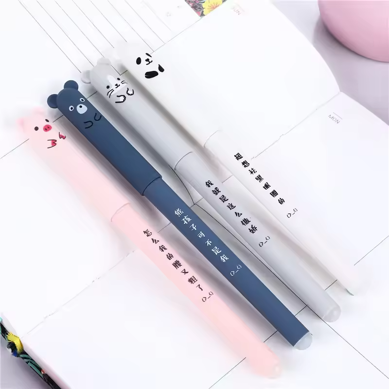 4 Pcs/Set Kawaii Pig Bear Cat Mouse Erasable Gel Pen School Office Supplies Stationery Gift 0.35mm Blue Black Ink - Image 2