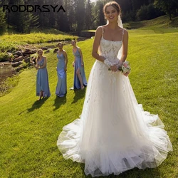 RODDRSYA Spaghetti Strap Square Collar Wedding Dresses Luxury Lace Zipper Back 2024 Custom Made Floor Length Princess A-line