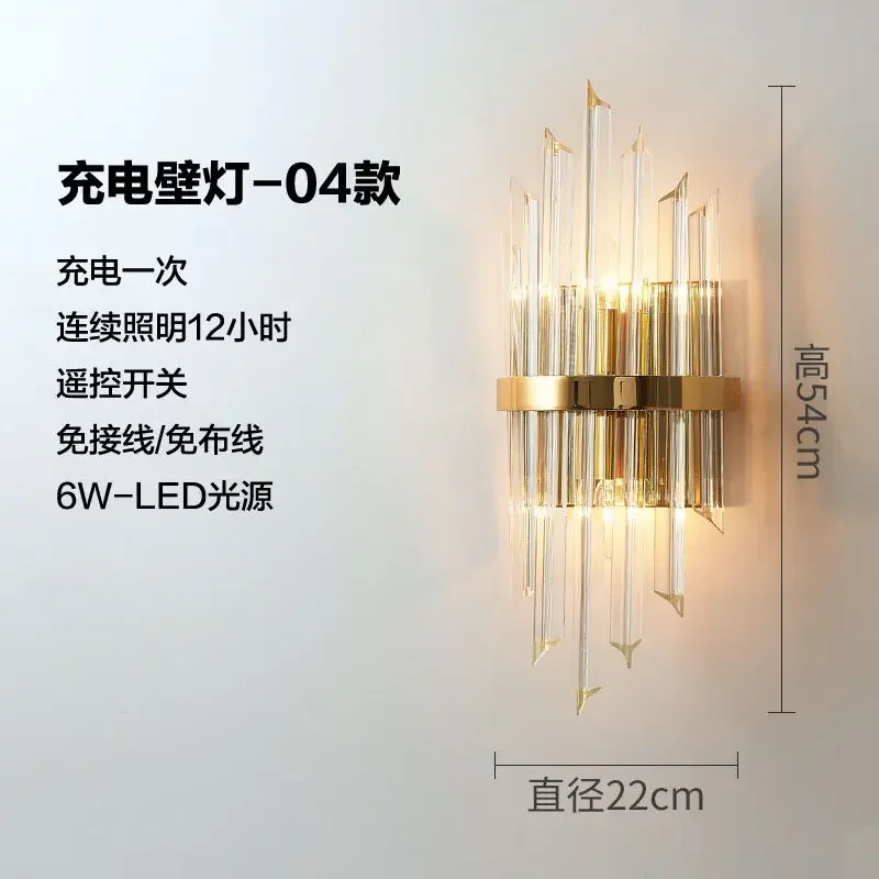 2025 Rechargeable Battery Wall Lamp Wiring Free Crystal Wall Lamp Light Luxury Modern For Living Room Golden Led Wall Sconce Lam image 3