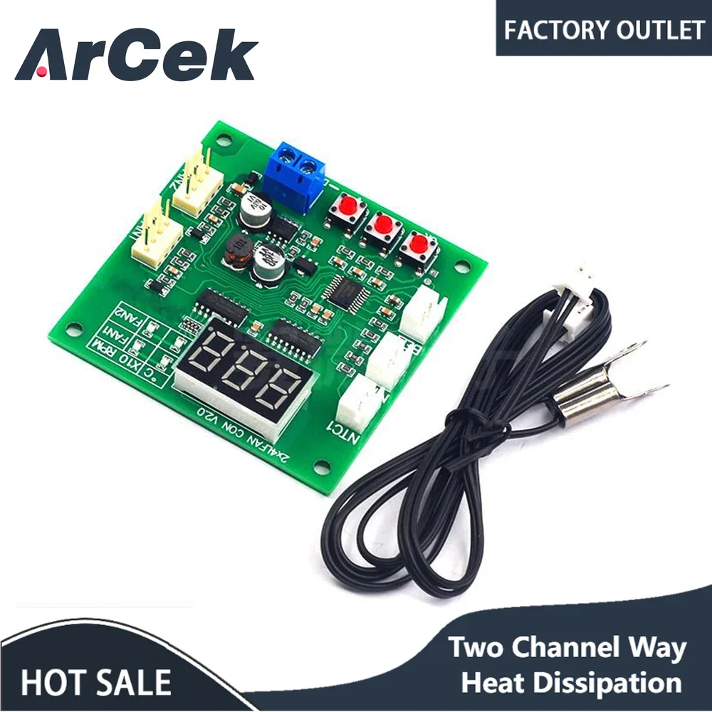 Contrôleur de température PWM à dissipation thermique à 2 canaux, ventilateur à quatre fils, 12V, 24V, 48V, affichage de la vitesse de la température, carte d'alarme d'arrêt