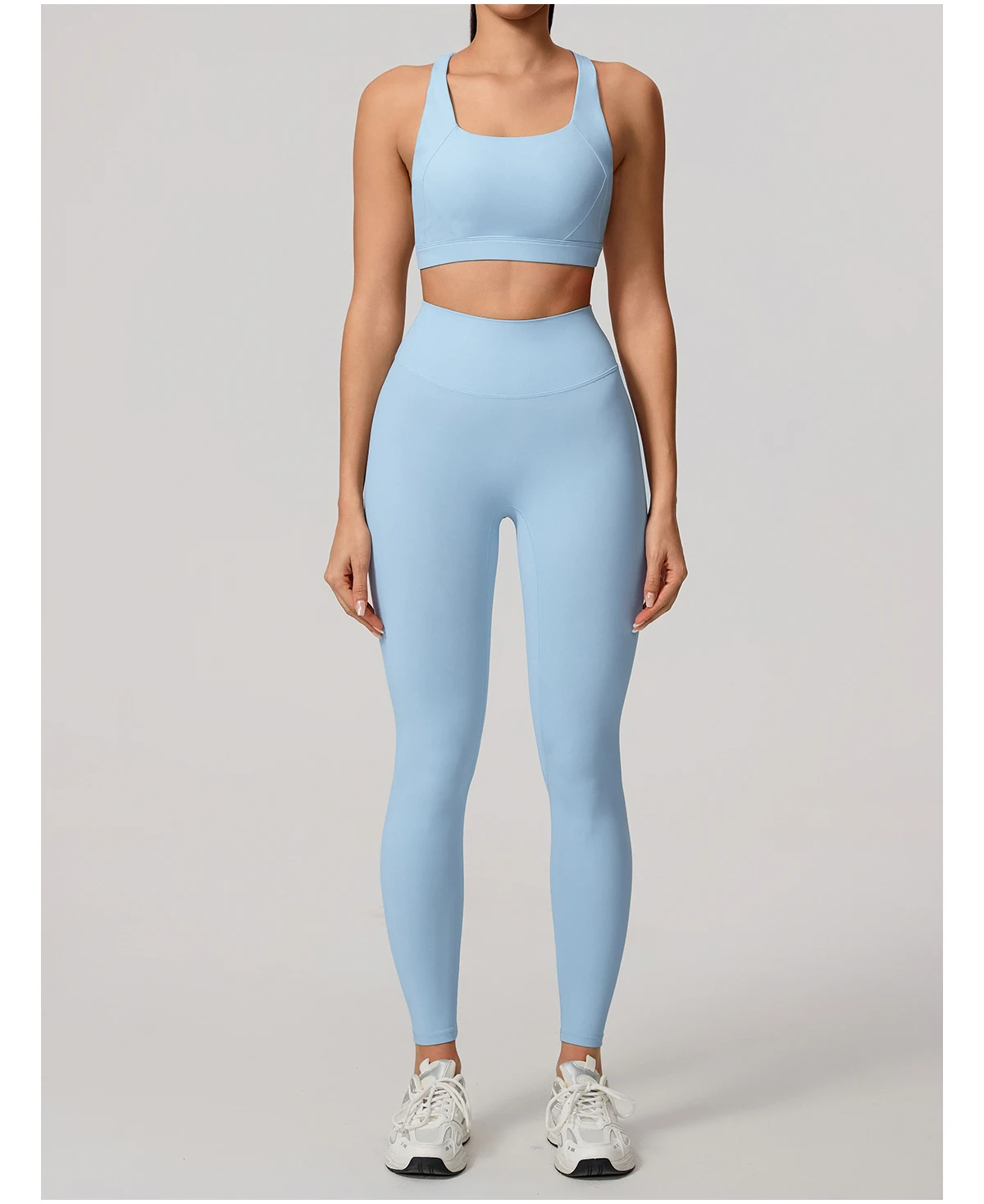 Hearuisavy Damen Yoga-Set mit Rückenfreiem Sport-BH und Hochtaillierter Leggings, 2-teiliges Workout-Outfit für Fitness, Laufen und Training – Detail 14