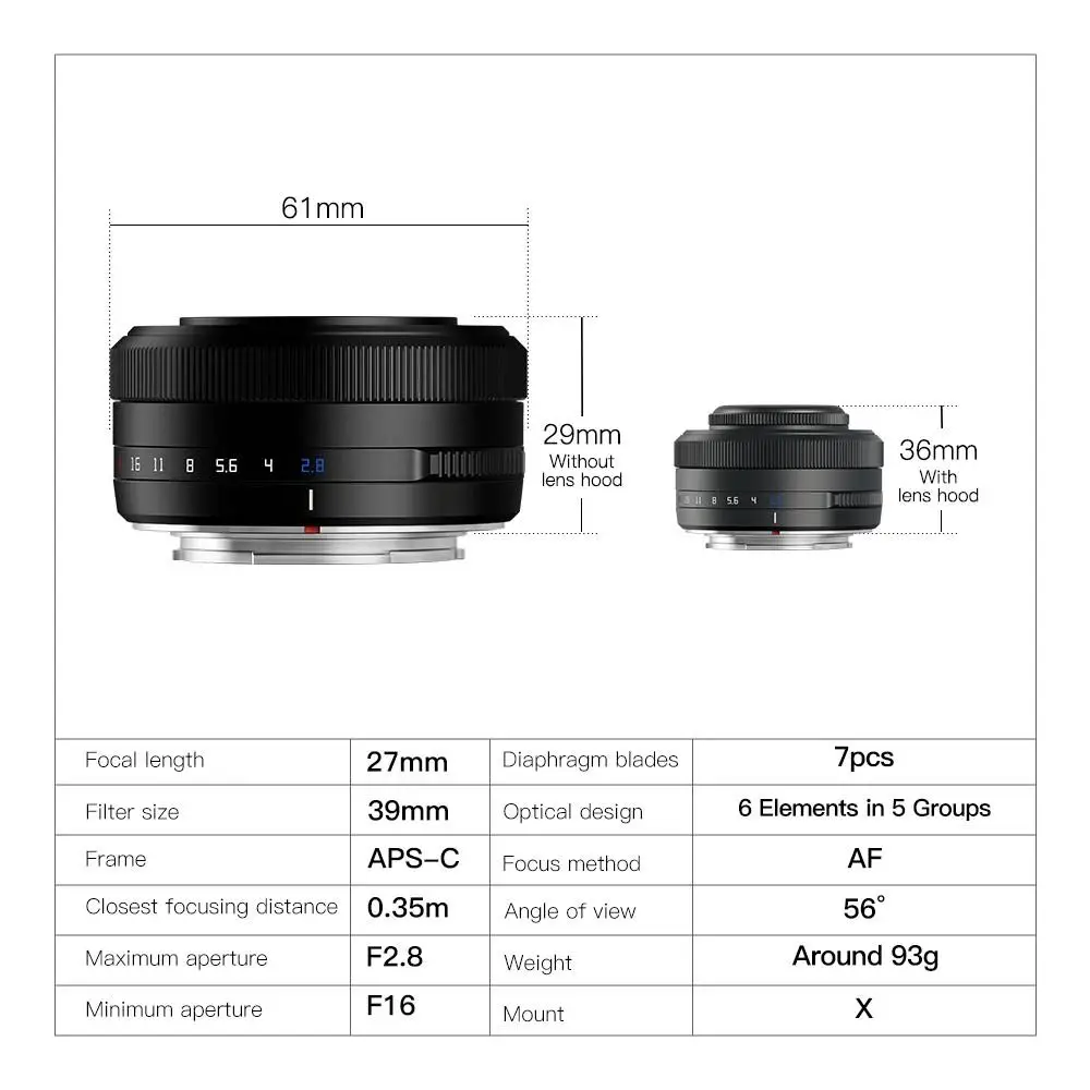 TTArtisan 27mm F2.8 APS-C Auto Focus Camera Lens For Sony E Nikon Z Fujifilm X Mount X-T30 II XT4 XT3 X-Pro3 X-Pro2 X-T2 XH1