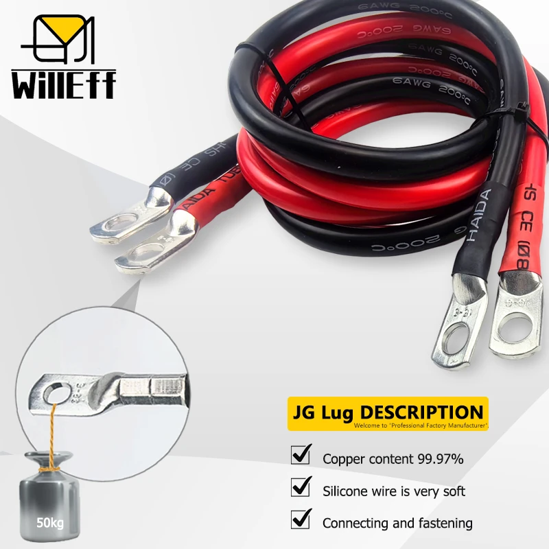 Black and Red Lug Cable Auto Battery Cable Silicone Terminal wire Very soft M6 Cable M8 Cable M10 Cable 10 9 8 7 6 5 4 2 1 AWG