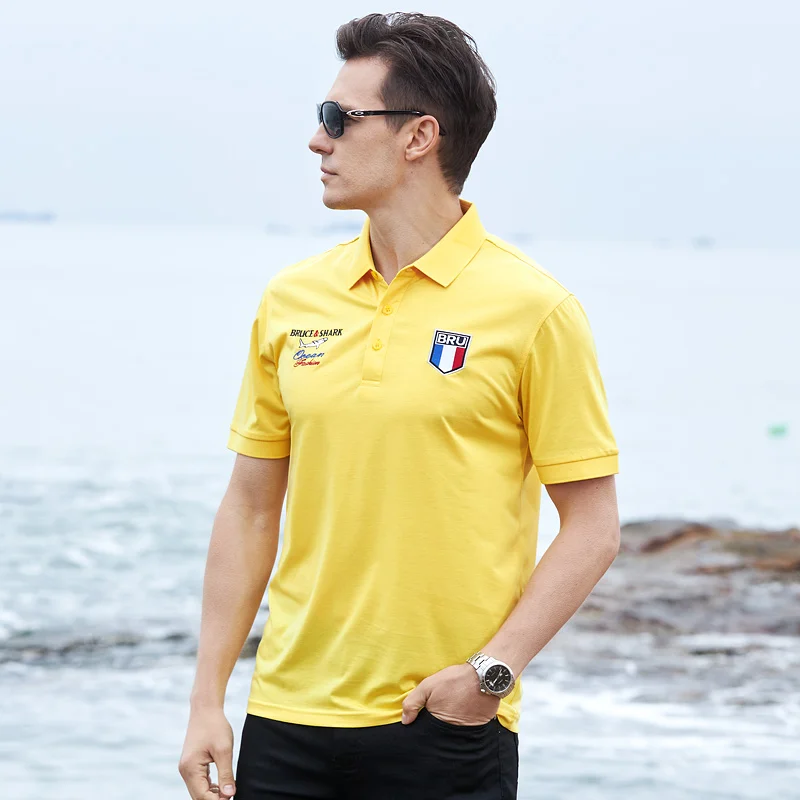 Summer New Casual Men\'s Yellow Polos Short Bruce&Shark Loose Straight Men\'s Lycra Polo Shirt Breathable Luxury Big size 4xl