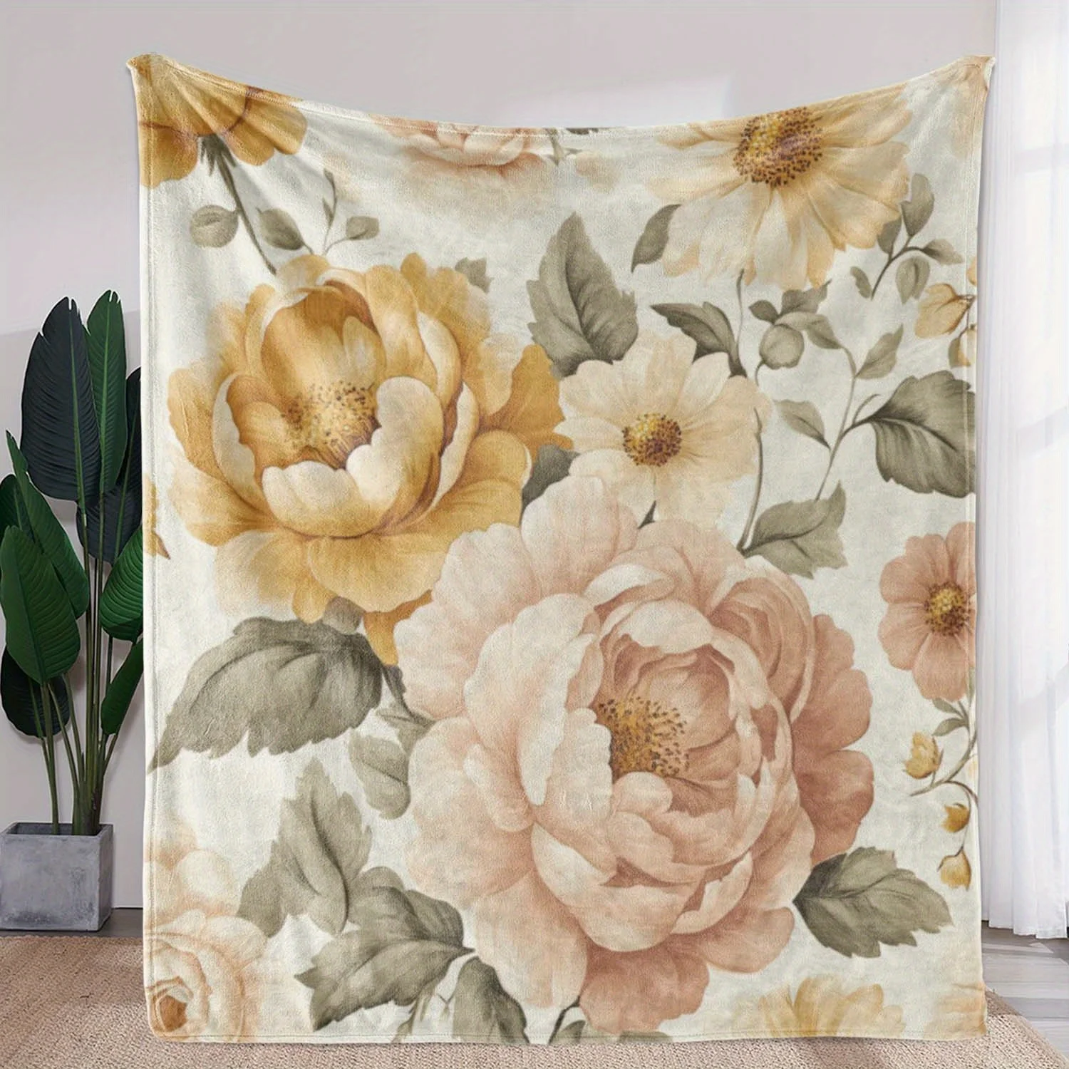 

1 шт. винтажное одеяло с цветочным принтом - полиэфирная ткань, можно стирать в машине, подходит для украшения спальни, гостиной