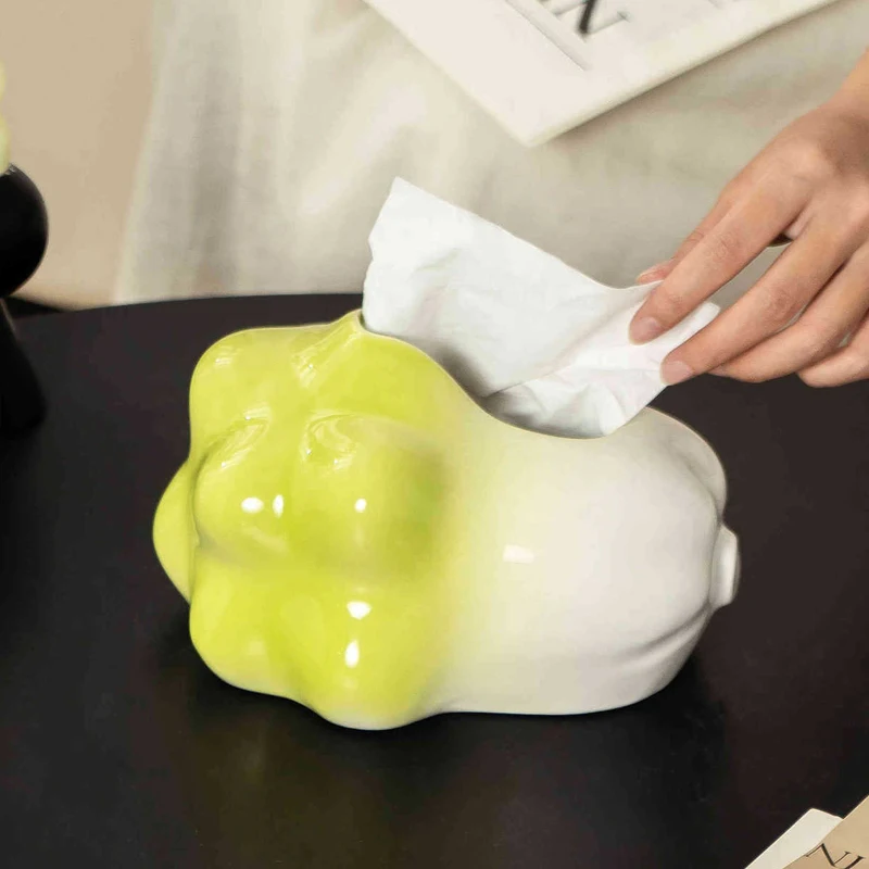 

Ceramic Cute Chinese Cabbage Shape Tissue Box, Creative Light Luxury Napkin Box Home Living Room Bedroom Hotel Decoration, 1Pc