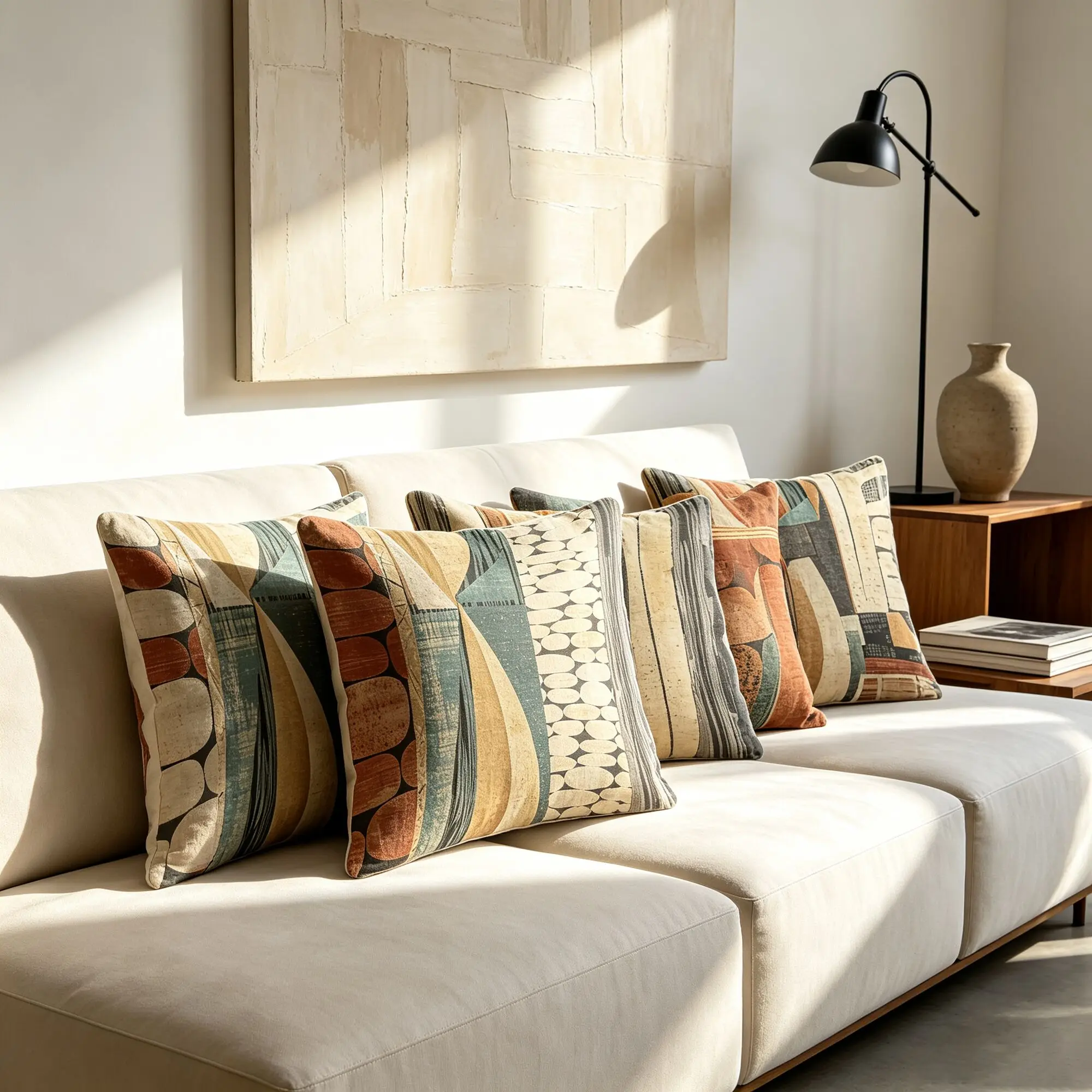 Abstract Geometric Pillow Cover Vintage Textured Cushion Cover Retro Terracotta Throw Pillowcase For Sofa Living Room Home Decor