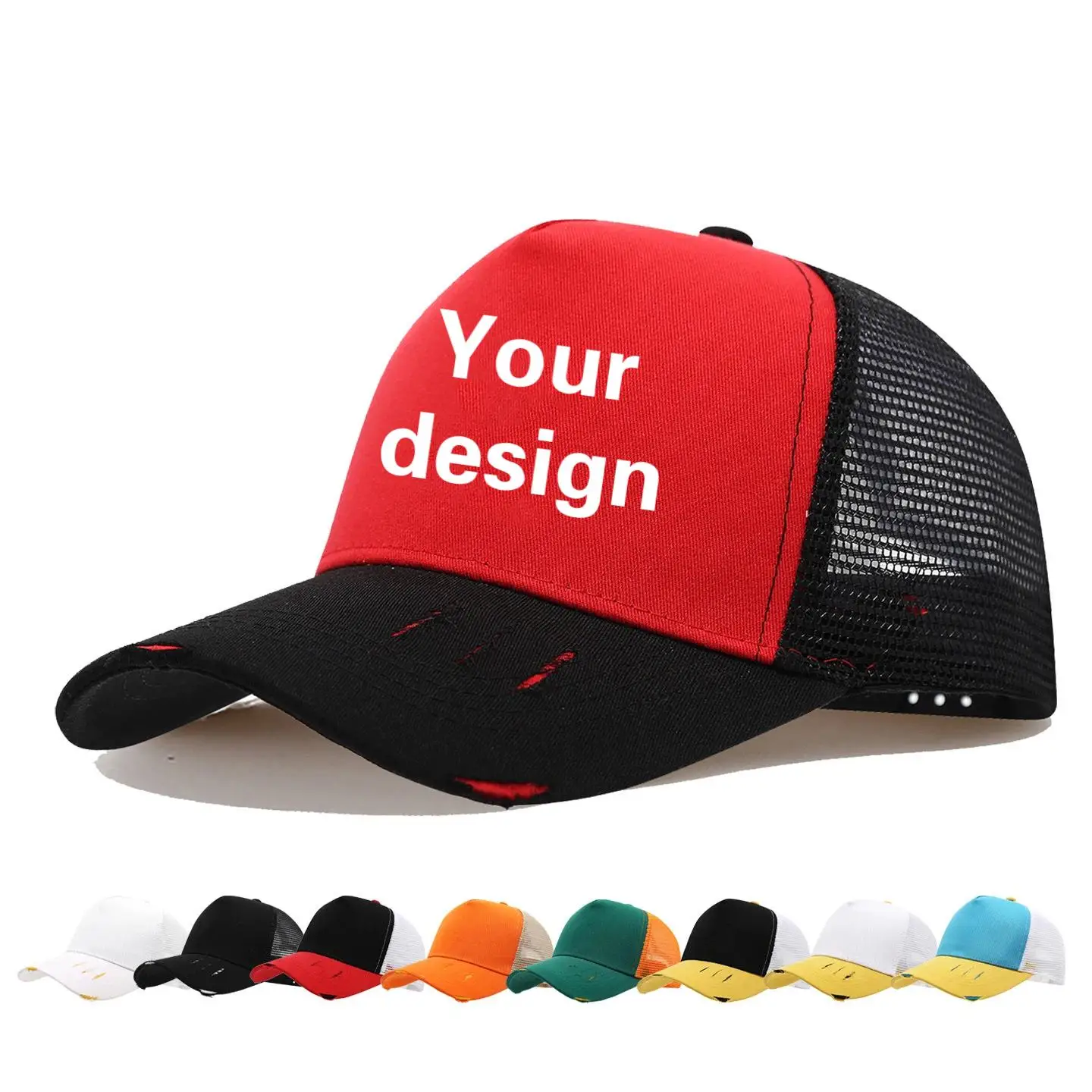 Custom Cap Print With Logo Personalized Design Men Summer Broken Hole Mesh Sunshade Truck Driver Baseball Competition Event Hat