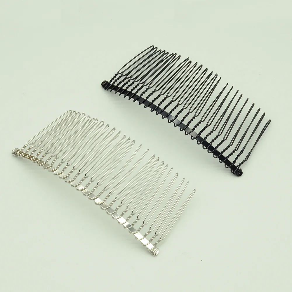 20PCS 25teeth Black Silver Twisted Metal Hair Comb Clip for DIY Women Hair Accessories Teethed Hairpin Handmade Bridal Headwear