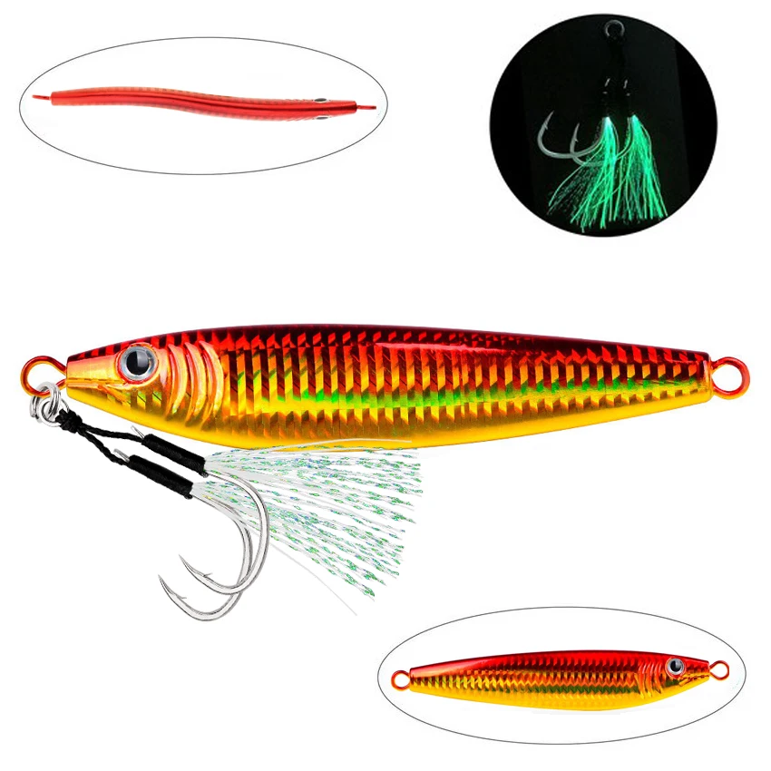 1 Stück Hartmetall S-förmiger Angelköder 60g-250g Sinkender Angelköder Leuchtender Schnellfall-Jigging-Köder Tiefsee-Jig-Angelköder