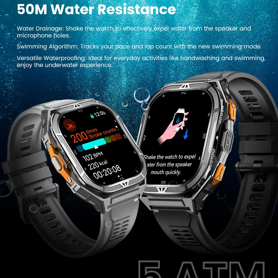 X5 S0S Smart Uhren GPS Sport Kompass Blue Tooth Anruf 3ATM Wasserdicht Gesundheit Monitor Smartwatch Männer 530 mAh 1,96 AMOLED Bildschirm