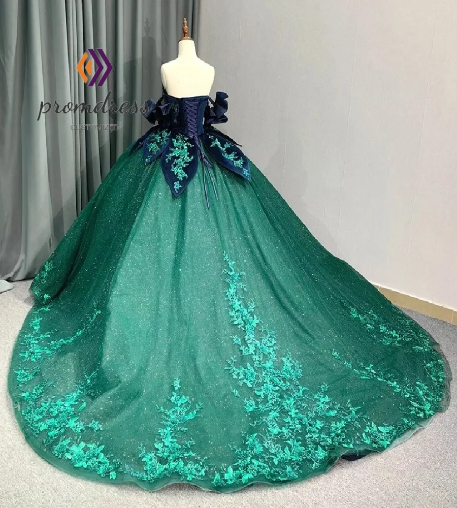 Unique Navy And Green Quinceanera Dress 2025 Shiny Contrast Color Vestidos De 15 Años Xv Para Sweet 16 Dress Birthday Customized