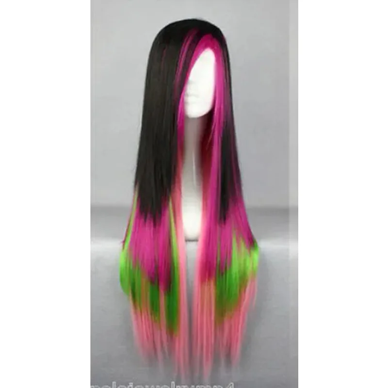 FREESHI PPING     Cosplay Lolita Bla Rose Pink Green Mix long Straight Wig