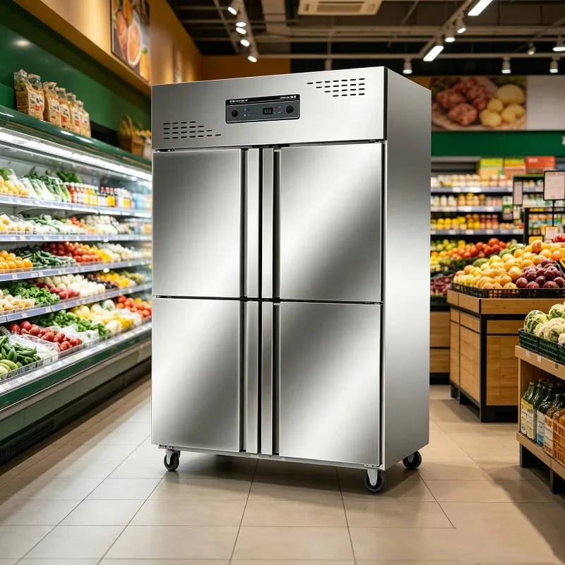Commercial Four-Door Stainless Steel Portable Dual-Temperature Refrigerator and Freezer with A+ Energy Efficiency