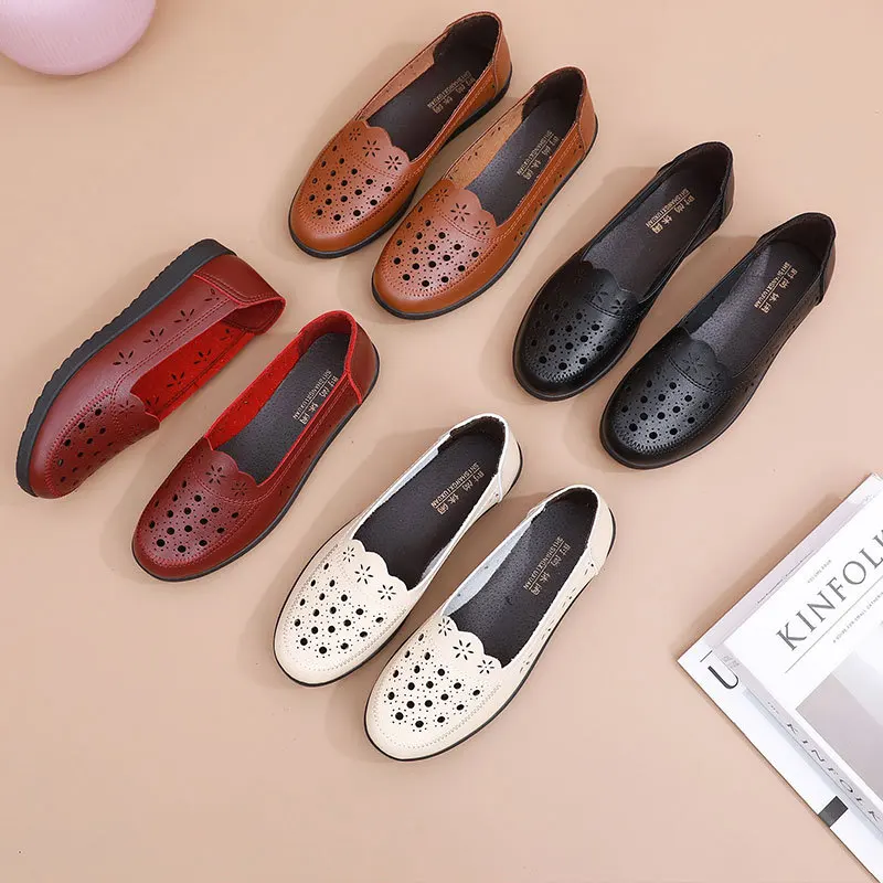 Sandalen Sommer Komfort Baotou Weiche Sohle Mutterschuhe Flache Sohle Damenschuhe Lochlederschuhe Schuhe für mittlere und ältere Altersgruppen – Detail 39