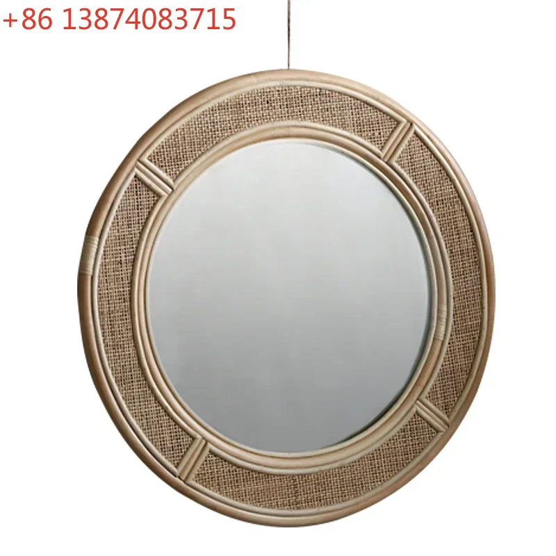 Real Rattan Bed & Breakfast Handmade Vine Woven Wall-Hanging Mirror Retro round Mirror Bedroom Cosmetic Mirror