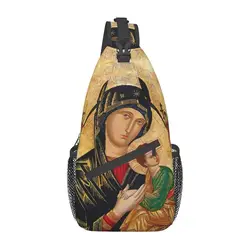 Our Lady Of Perpetual Help Crossbody Sling Backpack Men Roman Catholic Virgin Mary Shoulder Chest Bags for Camping Biking