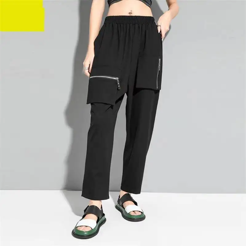 Salopette pantalon droit pour femmes, nouvelle collection printemps et automne, fermeture éclair, poches décoratives, grande taille, neuf