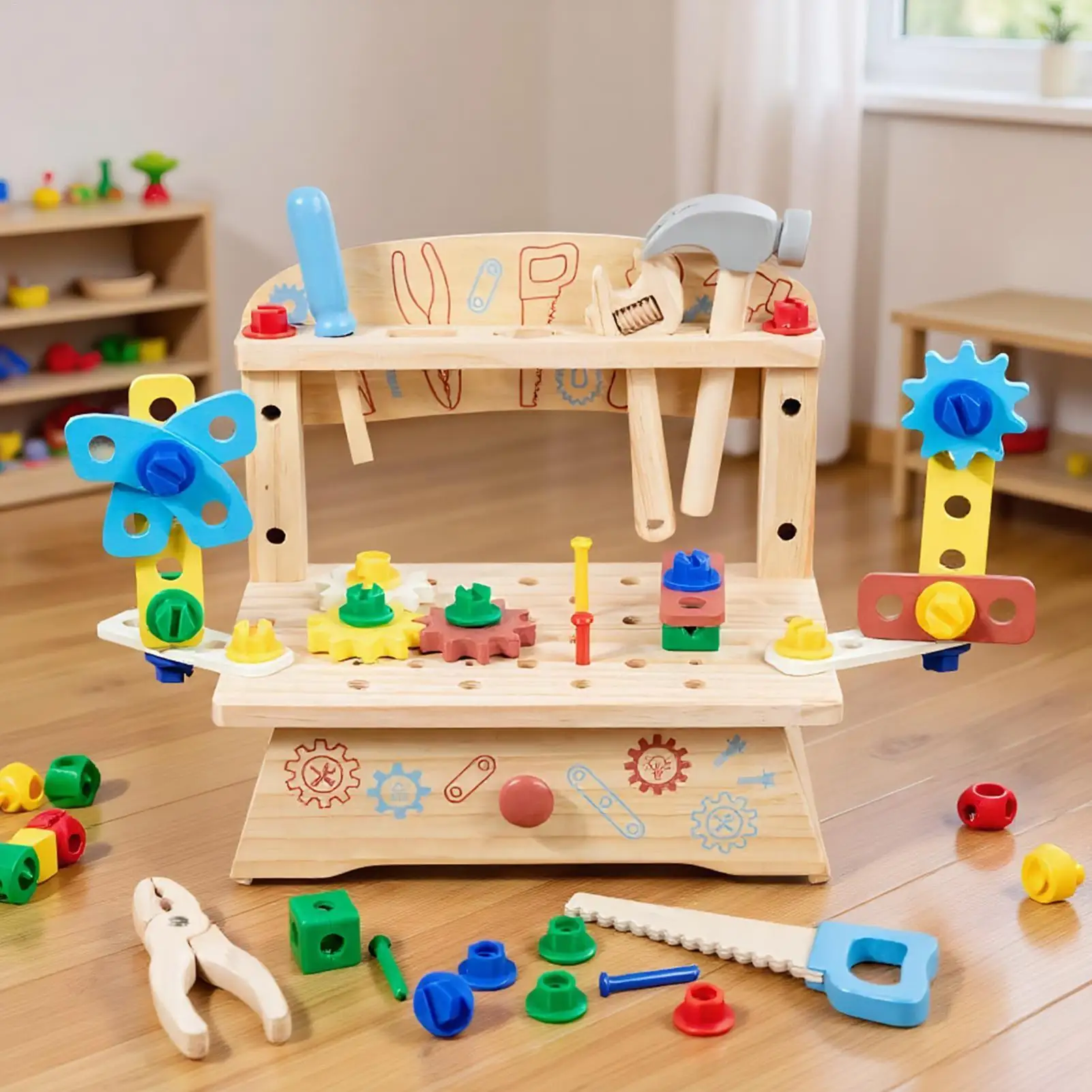 ชุดเครื่องมือเด็ก ชุดเครื่องมือน็อตและสลักเกลียวสำหรับเด็ก ของเล่นเสริมพัฒนาการสำหรับเด็กก่อนวัยเรียน เด็กชาย เด็กหญิง ของขวัญวันหยุด วันเกิด