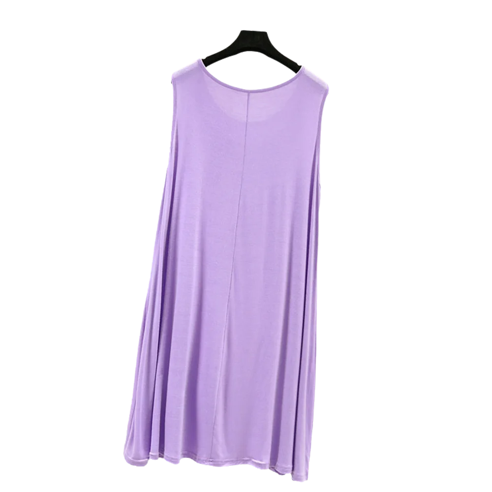 Sleeveless Nightdress Women\'s Elastic Nightwear O-Neck Simple Dress Plus Size