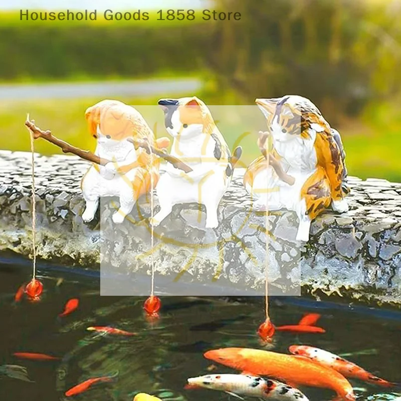 Fish Tank Fishing Cat Hanging Creative Landscape Office Ornaments Fishing Fun Mini Decorative Micro-Landscape