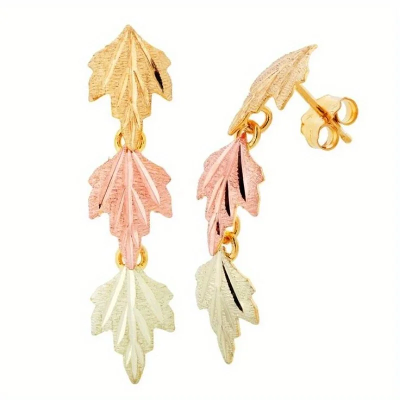 Simple Fashion Three Colors Metal Carving Leaf Dangle Earrings for Women Jewelry