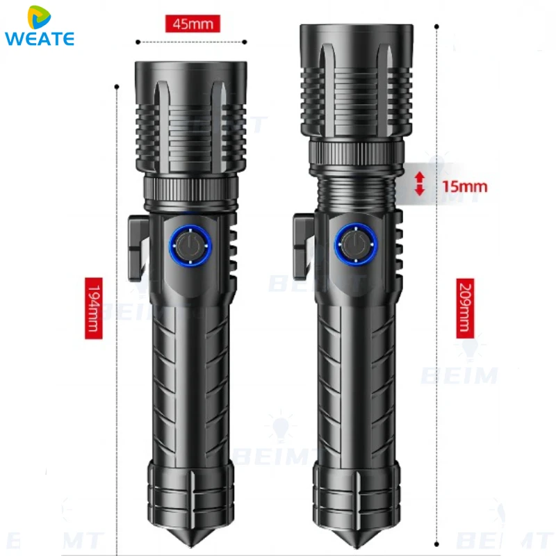 98000LM 100W Strong Light Long-range White Laser Flashlight Aluminum Alloy Focusing Dimming Built in 26650 Lithium Battery Torch