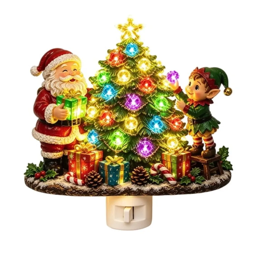 Resin Material Christmas Night Light Plug-in Design Wall-mounted Style Wall Night Light Christmas Tree Shape Decorative Figurine