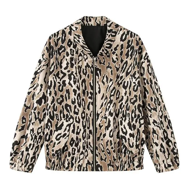 

Spring 2025 New Ins Sle Street Faion Leopard Print Pilot Jaet Women's ort Outerwear Outerwear Faion Outerwear