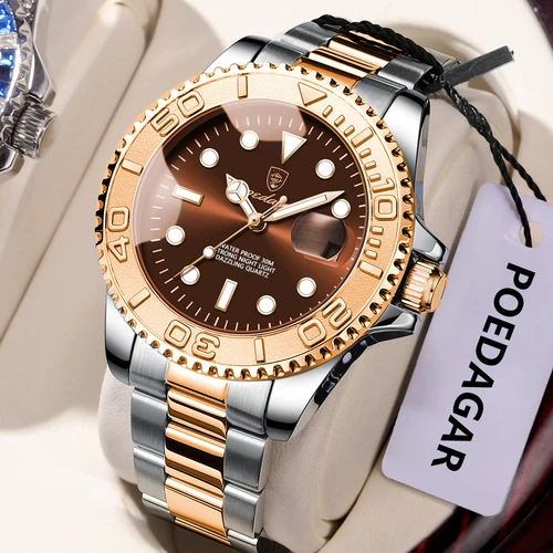 Imagen 2 del producto Reloj POEDAGAR de lujo para hombre, Reloj resistente al agua de acero inoxidable con fecha luminosa, relojes de cuarzo de negocios a la moda para hombre