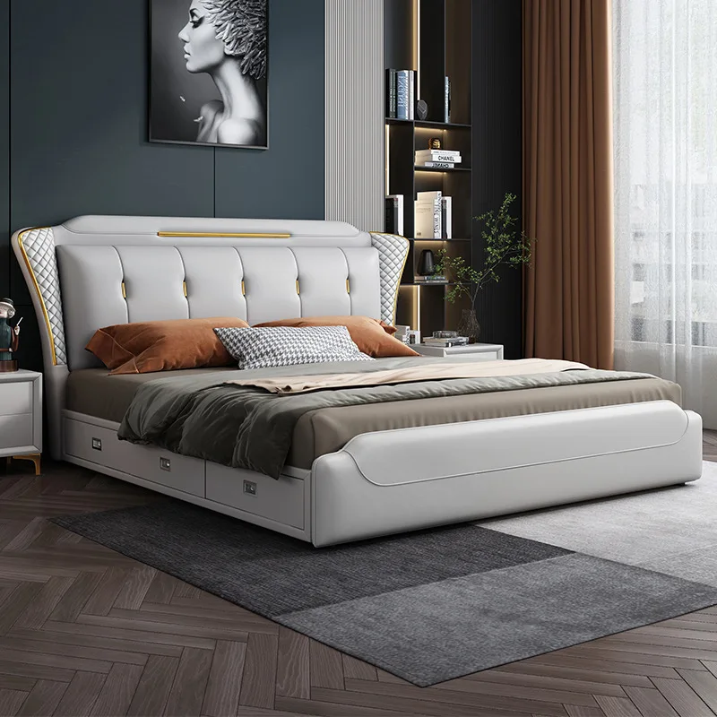 

Light luxury technology cloth simple master bedroom 1.8 meters 1.5 meters double bed high box storage soft