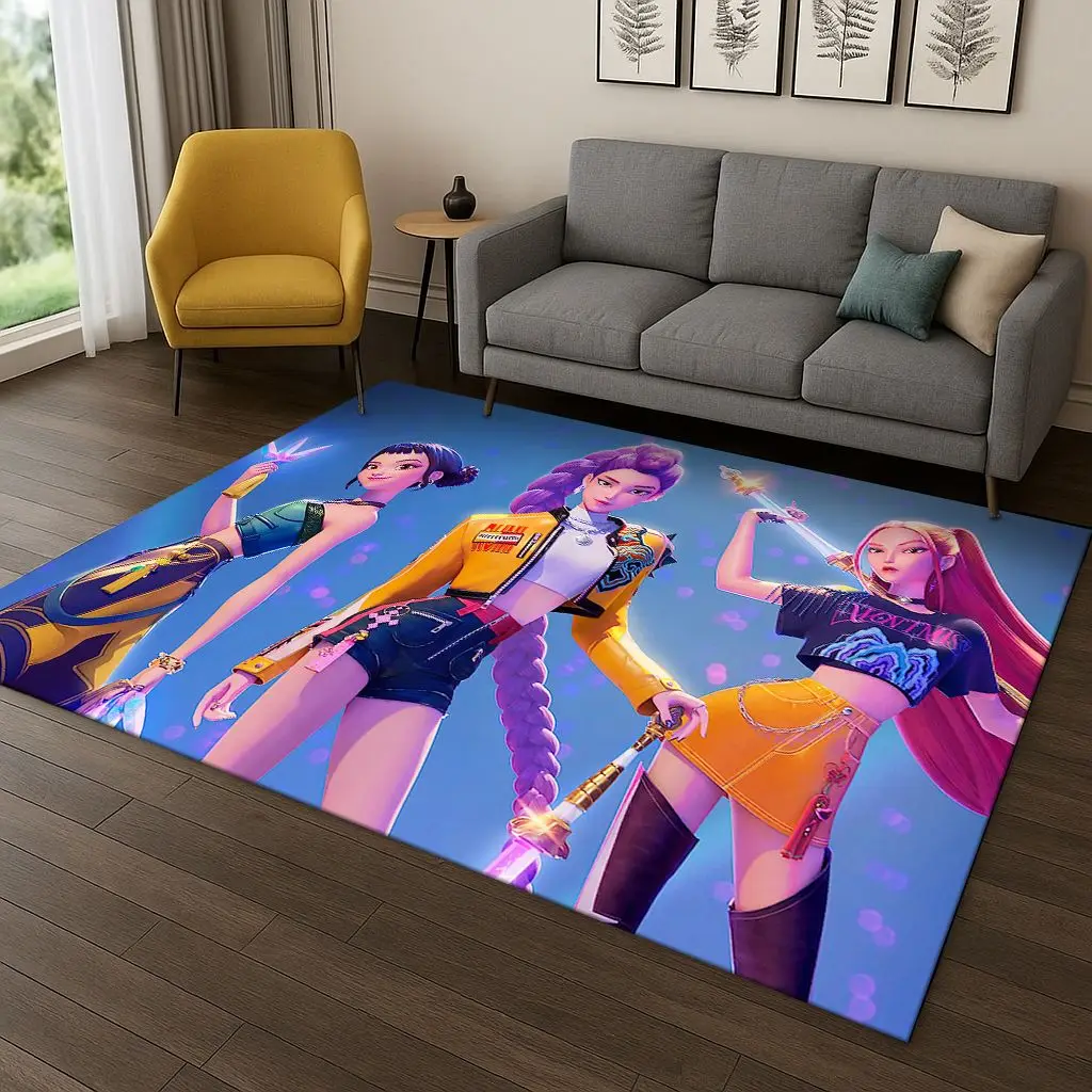 سجادة Kpop Demon Hunters Rumi Mira Zoey Music الكرتونية لغرفة النوم وغرفة المعيشة وأريكة ديكور المنزل، هدية سجادة أرضية غير قابلة للانزلاق