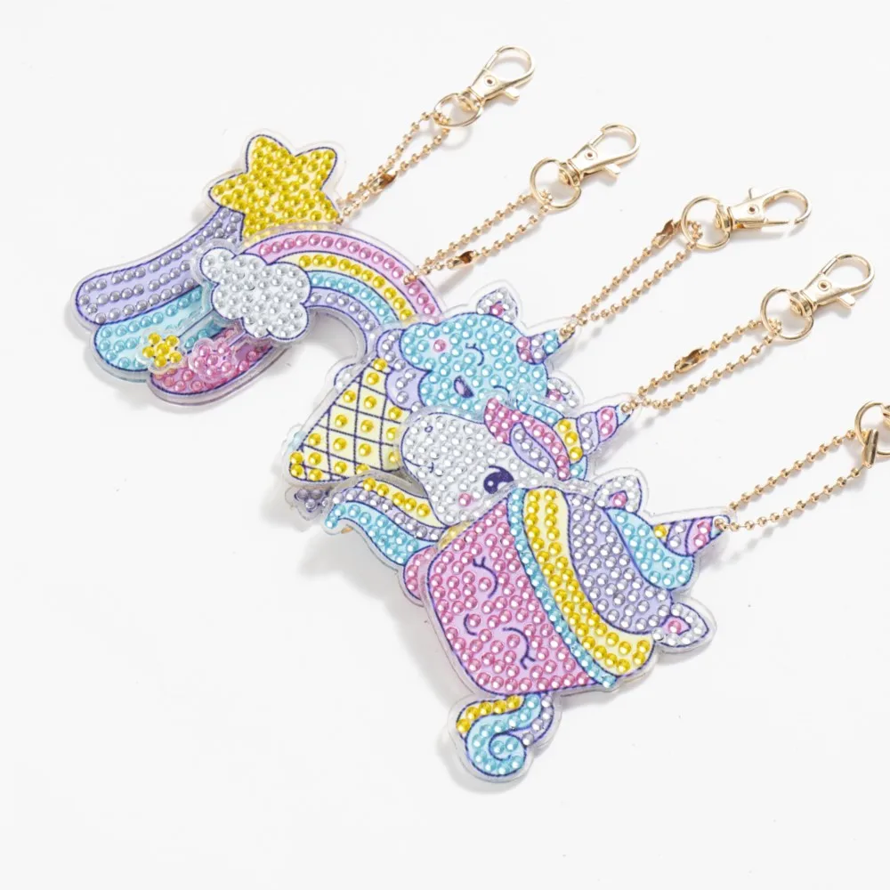 

Cartoon Rainbow Unicorn Diamond Painting Kit DIY Mosaic Cross Stitch Keyring Pendant Birthday Gift All-diamond Unique Keychain