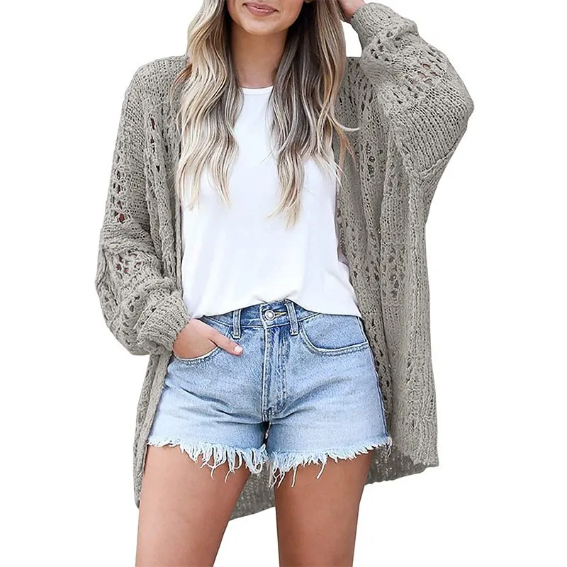 Women Sweater Jacket Lady Spring Autumn Style Girl Students Solid Color Cardigan Long Sleeve Hollow-Out Mohair Sweater Jacket - view 2